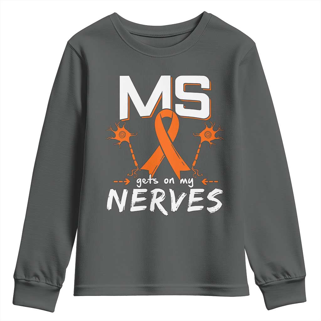 MS Gets On My Nerves Multiple Sclerosis Awareness Youth Sweatshirt Orange Ribbon