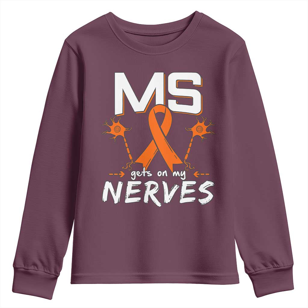 MS Gets On My Nerves Multiple Sclerosis Awareness Youth Sweatshirt Orange Ribbon