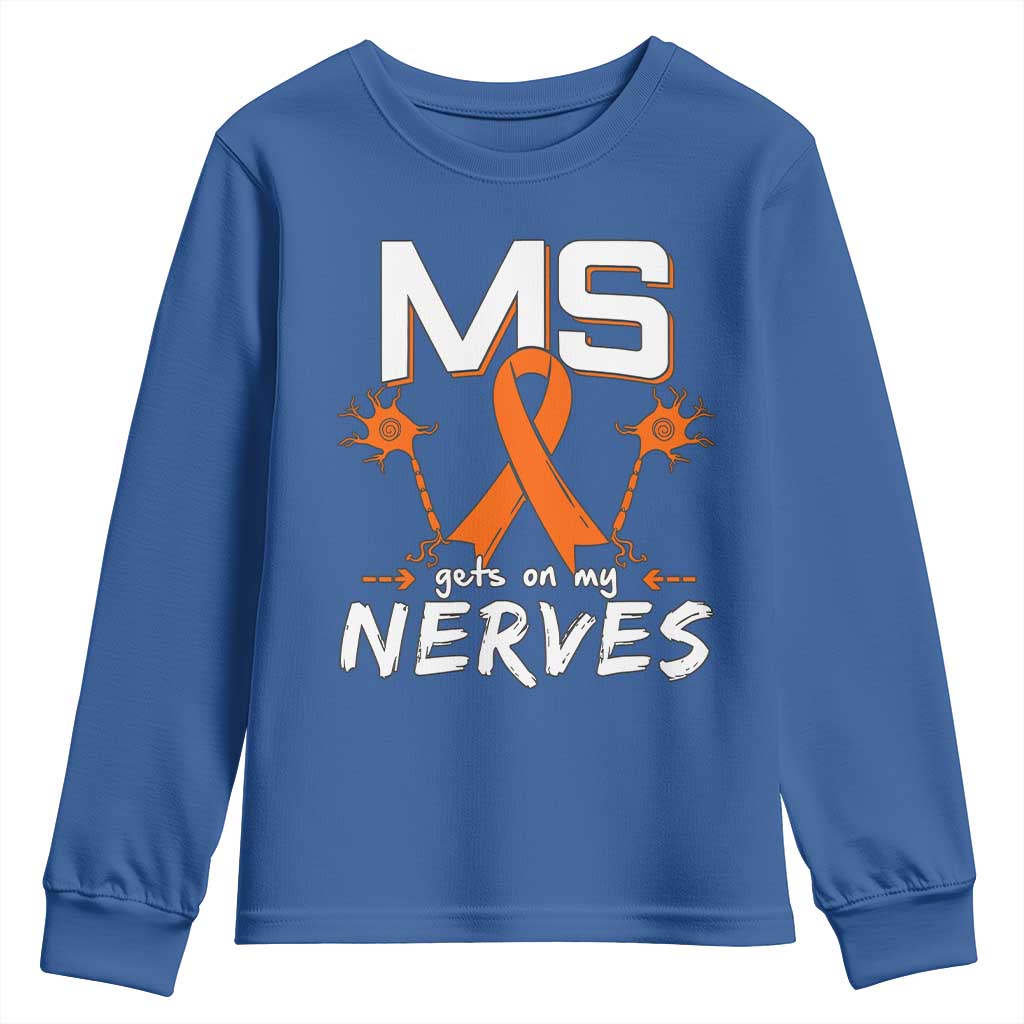 MS Gets On My Nerves Multiple Sclerosis Awareness Youth Sweatshirt Orange Ribbon