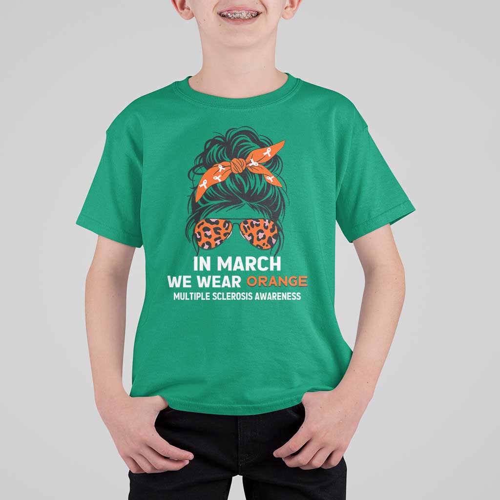 In March We Wear Orange MS Warrior T Shirt For Kid Multiple Sclerosis Support Squad