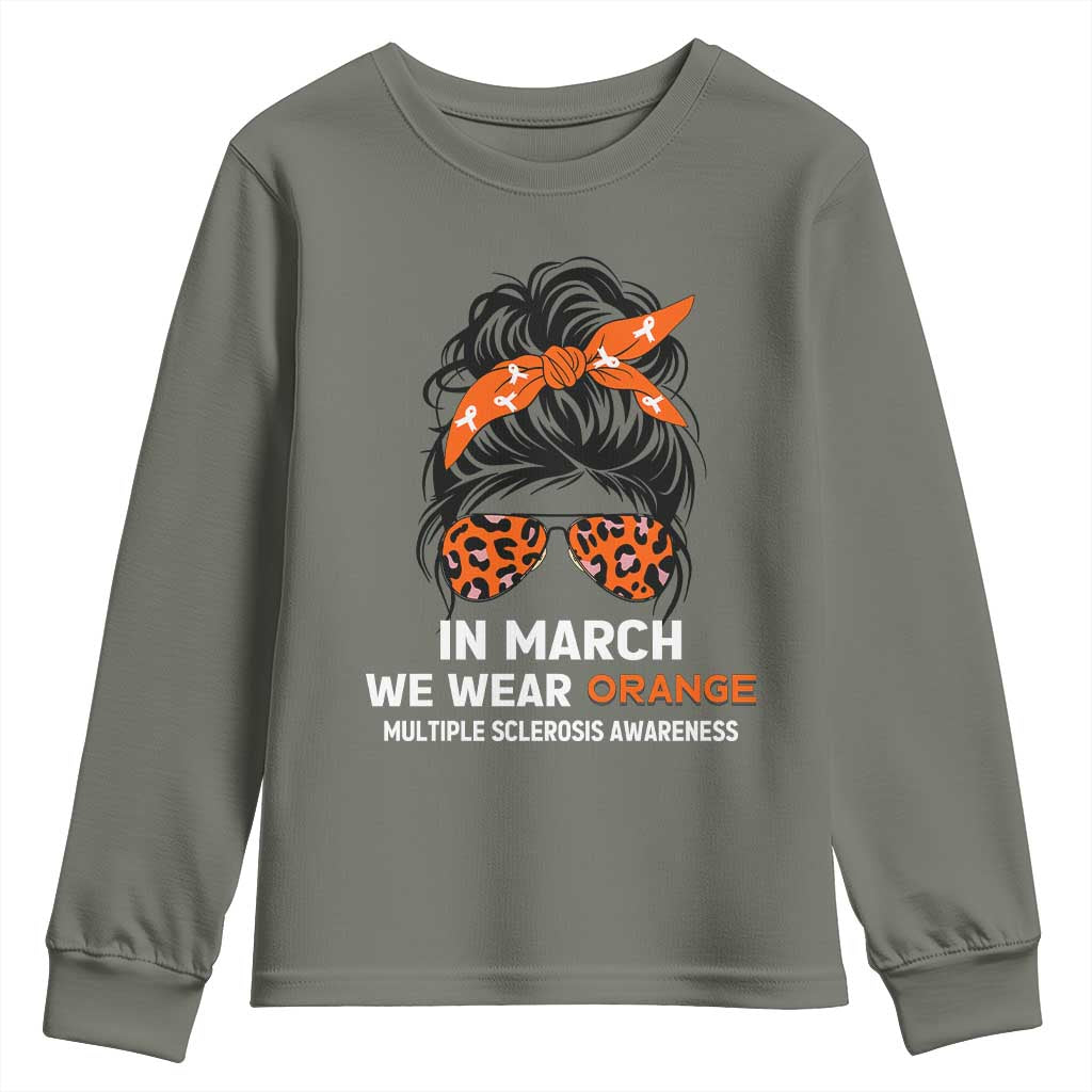 In March We Wear Orange MS Warrior Youth Sweatshirt Multiple Sclerosis Support Squad