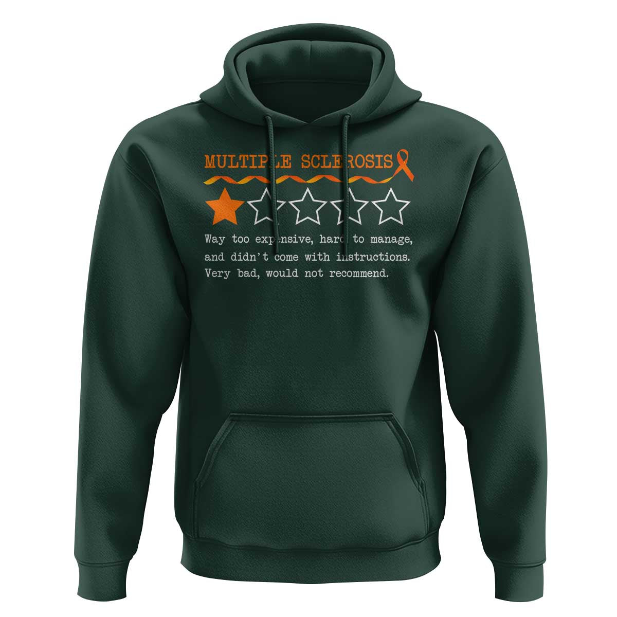 Multiple Sclerosis Awareness Hoodie Orange Ribbon MS Review Very Bad Would Not Recommend