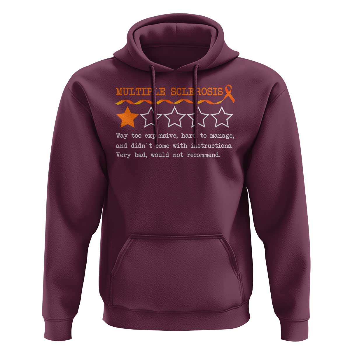 Multiple Sclerosis Awareness Hoodie Orange Ribbon MS Review Very Bad Would Not Recommend