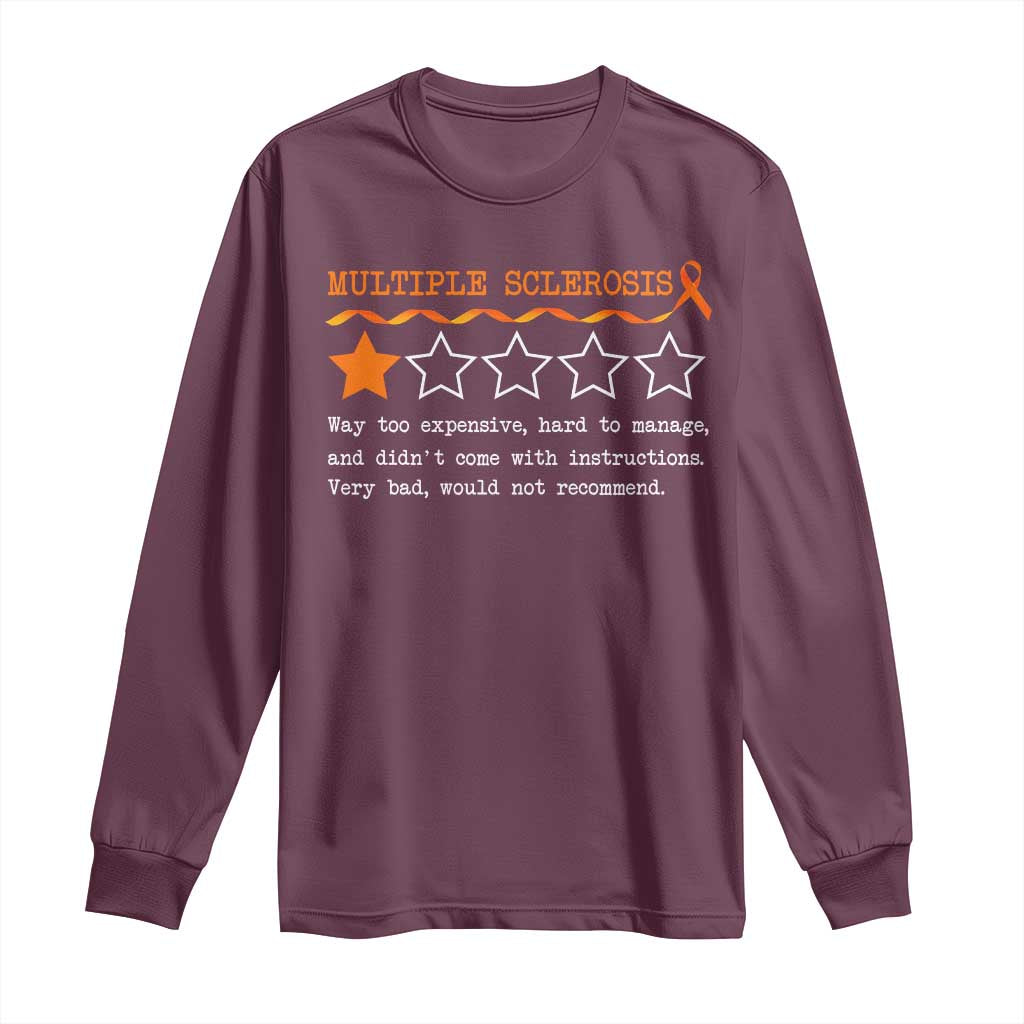 Multiple Sclerosis Awareness Long Sleeve Shirt Orange Ribbon MS Review Very Bad Would Not Recommend