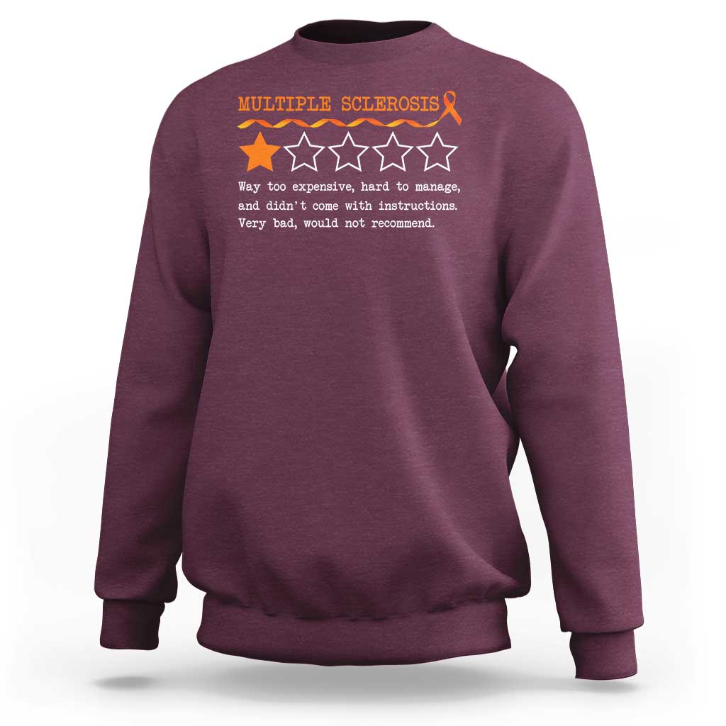 Multiple Sclerosis Awareness Sweatshirt Orange Ribbon MS Review Very Bad Would Not Recommend