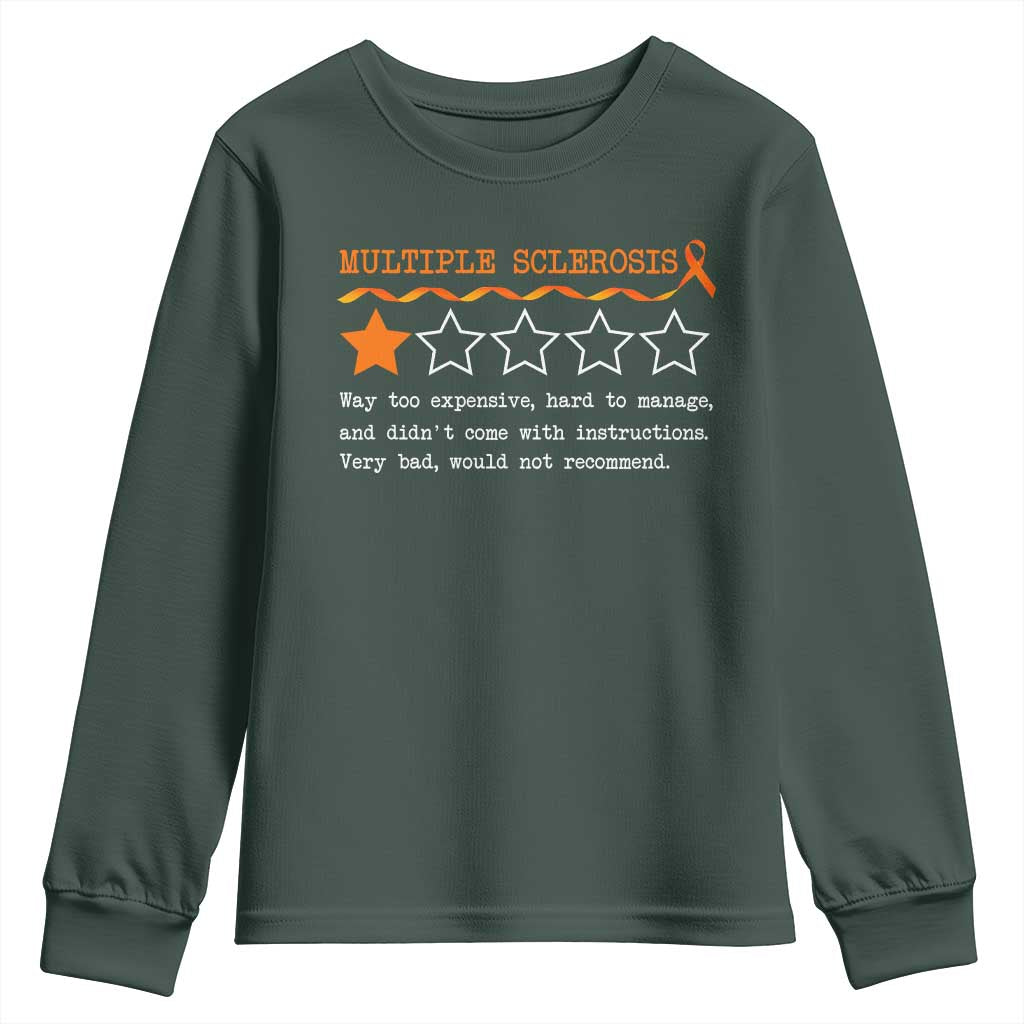 Multiple Sclerosis Awareness Youth Sweatshirt Orange Ribbon MS Review Very Bad Would Not Recommend