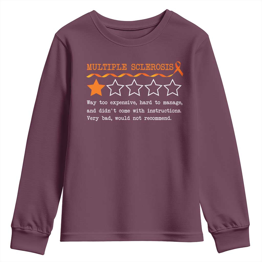Multiple Sclerosis Awareness Youth Sweatshirt Orange Ribbon MS Review Very Bad Would Not Recommend