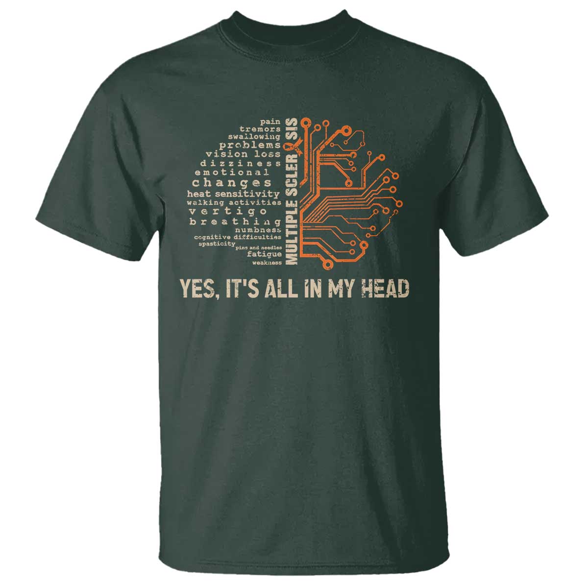 Multiple Sclerosis Awareness T Shirt Orange Ribbon Yes It's All In My Head