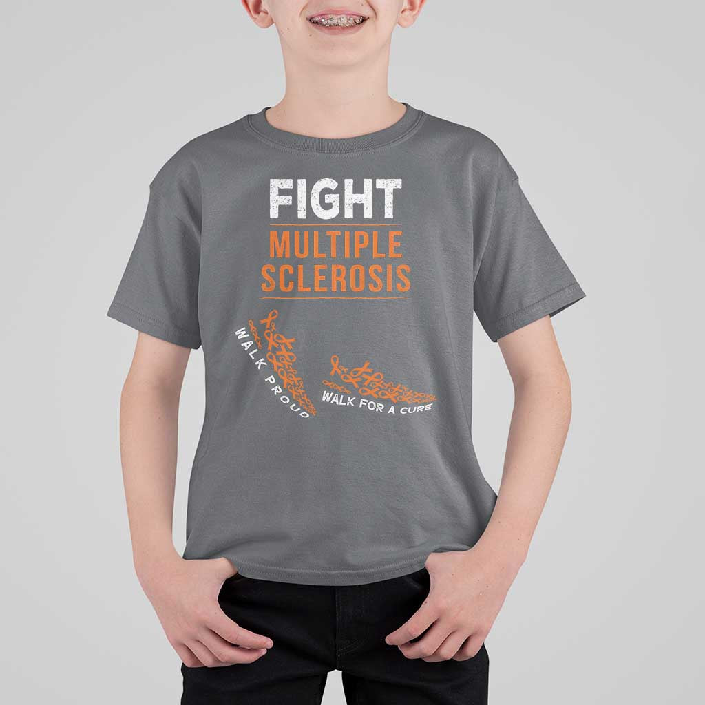 Fight MS T Shirt For Kid Orange Ribbon Multiple Sclerosis Awareness