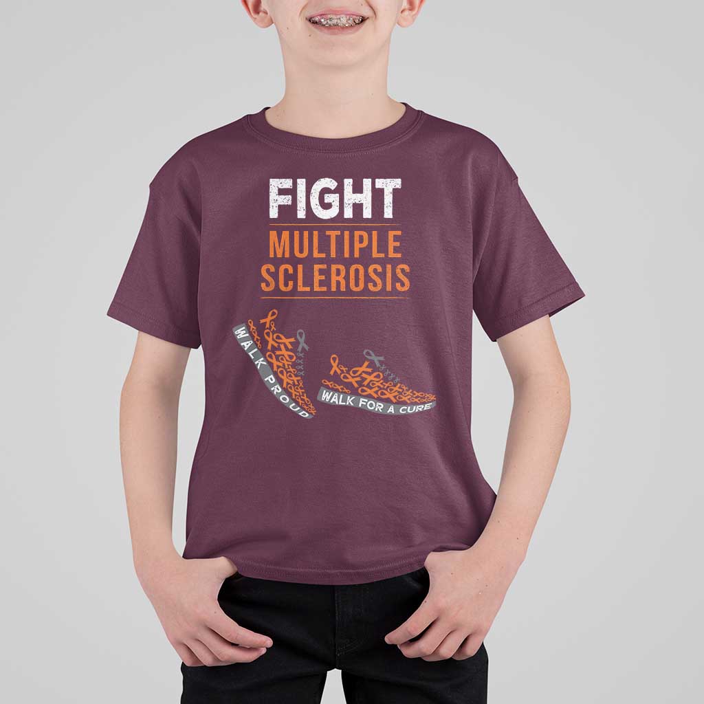Fight MS T Shirt For Kid Orange Ribbon Multiple Sclerosis Awareness