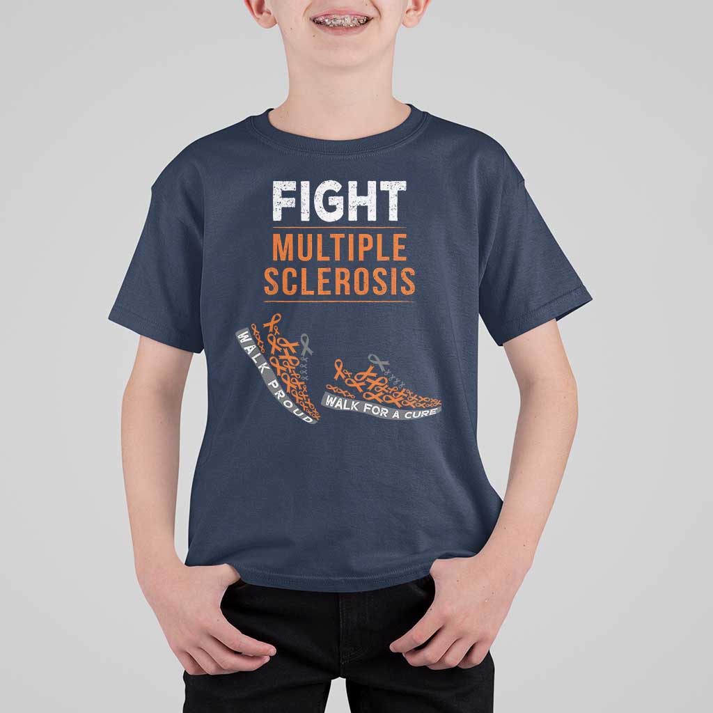 Fight MS T Shirt For Kid Orange Ribbon Multiple Sclerosis Awareness