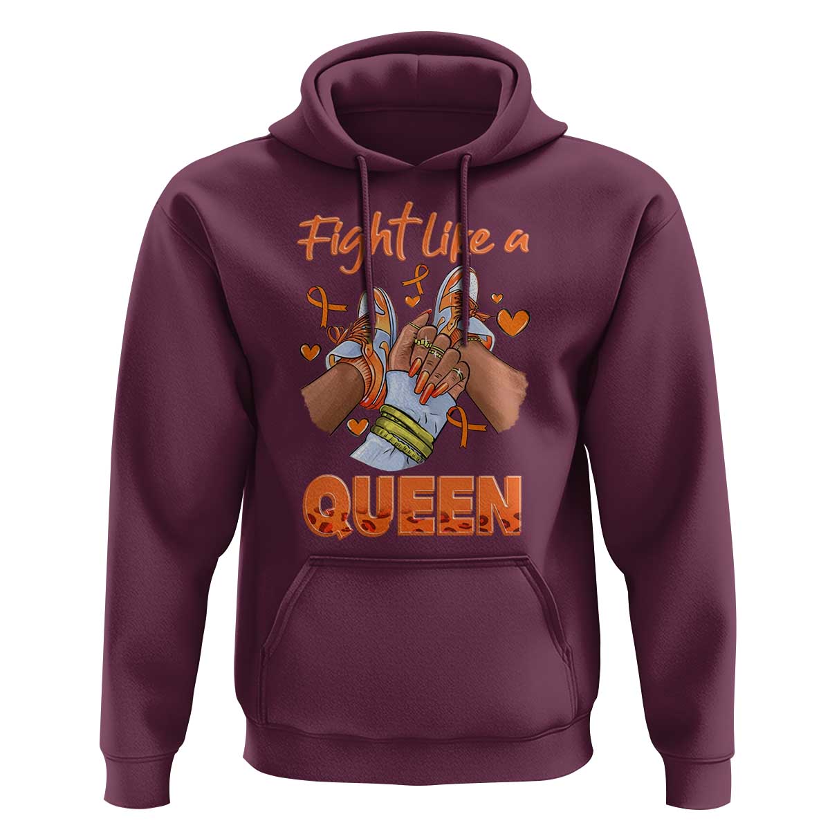 Multiple Sclerosis Awareness Hoodie Orange Ribbon Fight MS Like A Queen