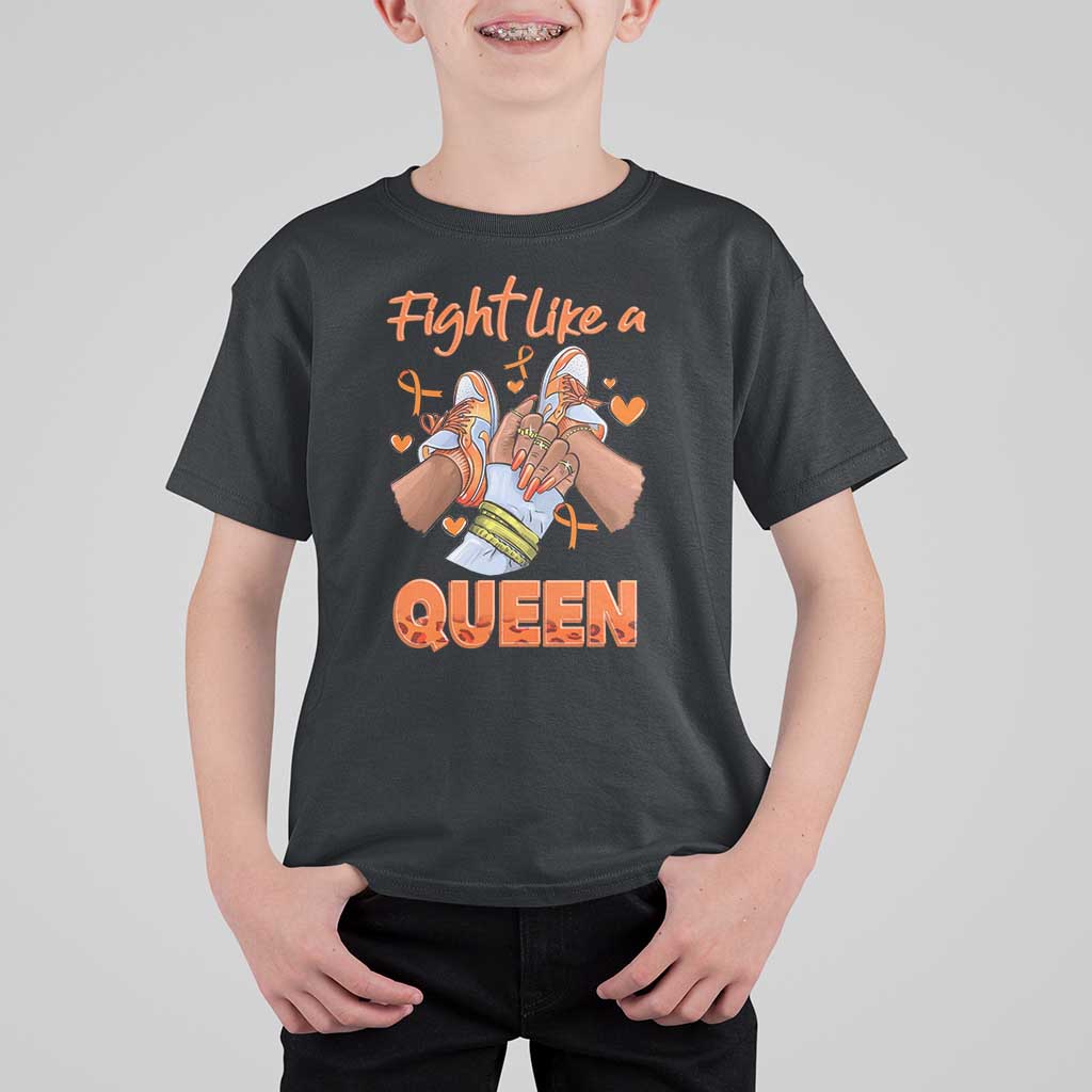 Multiple Sclerosis Awareness T Shirt For Kid Orange Ribbon Fight MS Like A Queen