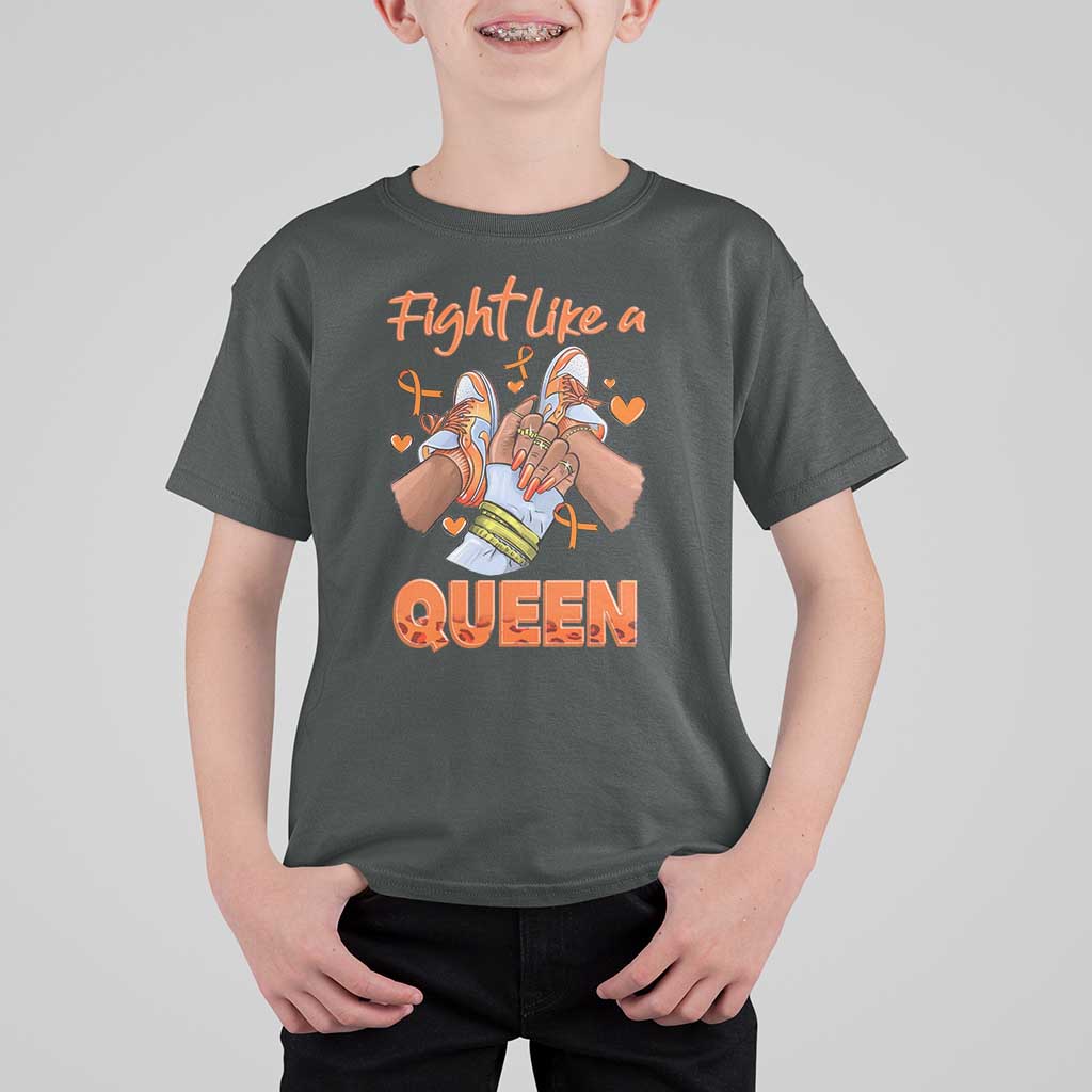 Multiple Sclerosis Awareness T Shirt For Kid Orange Ribbon Fight MS Like A Queen
