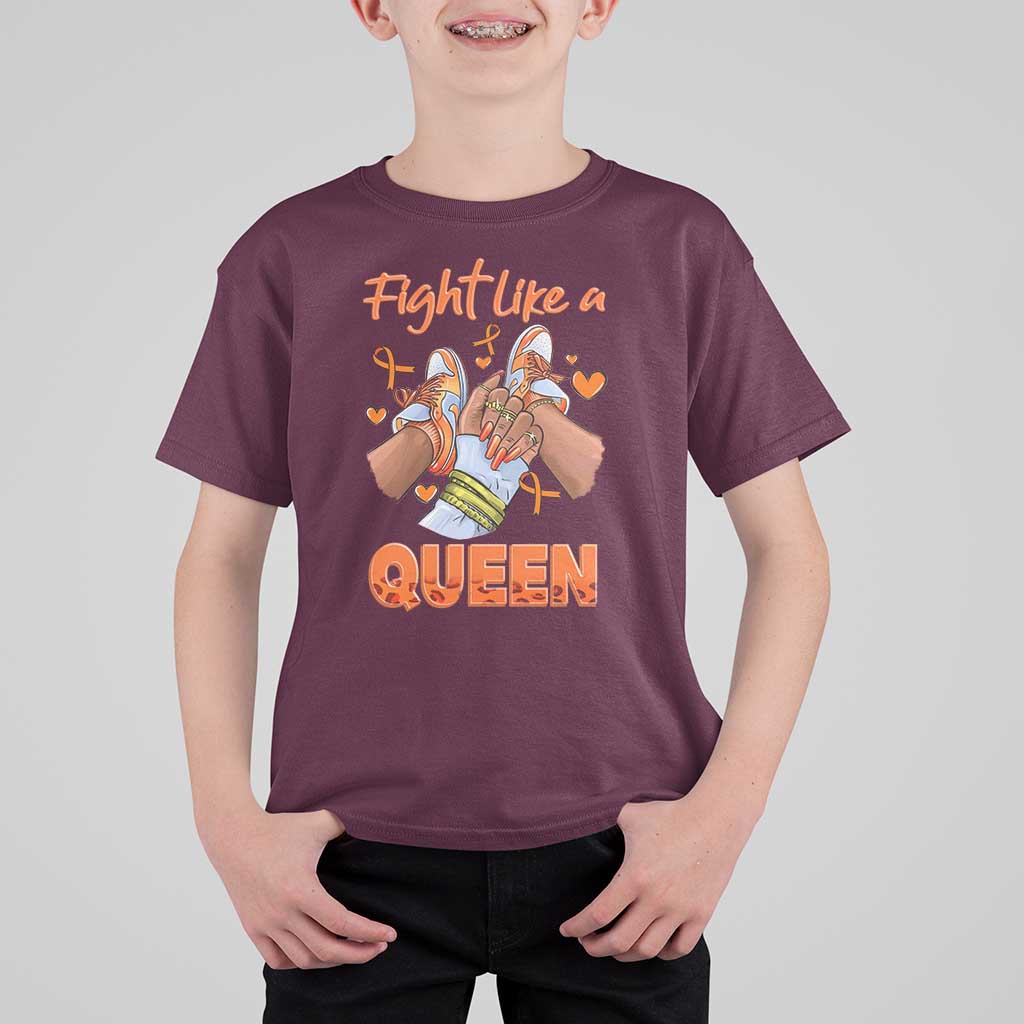 Multiple Sclerosis Awareness T Shirt For Kid Orange Ribbon Fight MS Like A Queen
