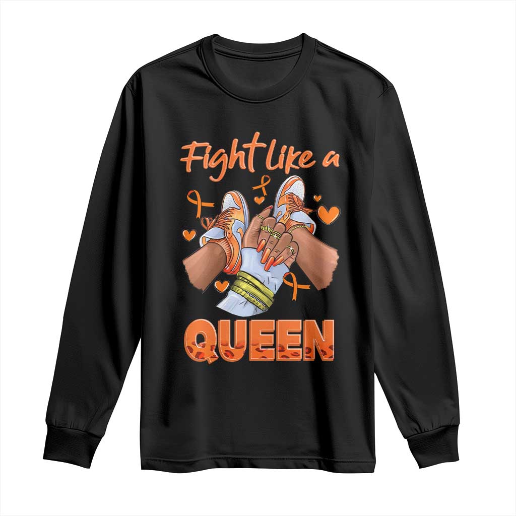 Multiple Sclerosis Awareness Long Sleeve Shirt Orange Ribbon Fight MS Like A Queen