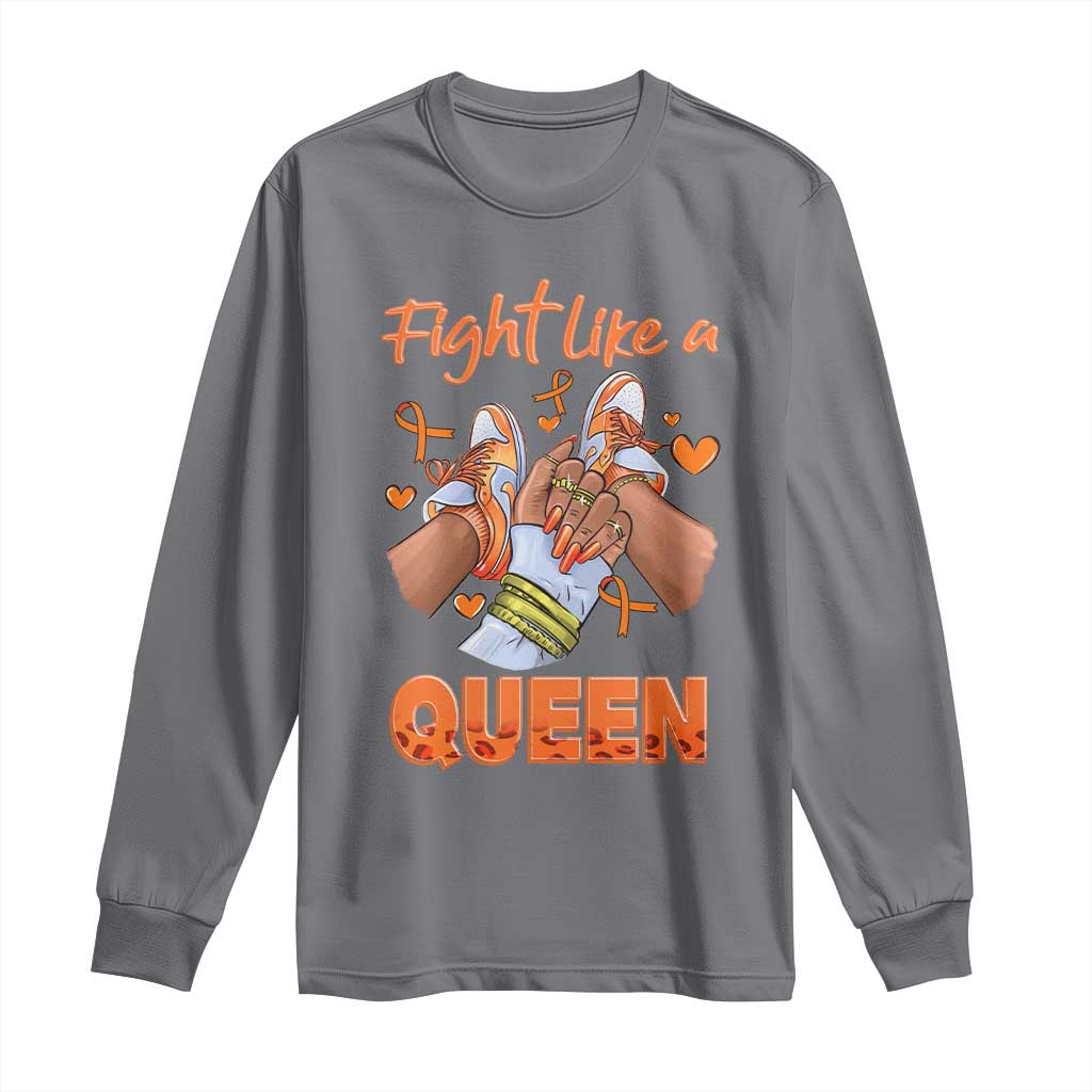 Multiple Sclerosis Awareness Long Sleeve Shirt Orange Ribbon Fight MS Like A Queen