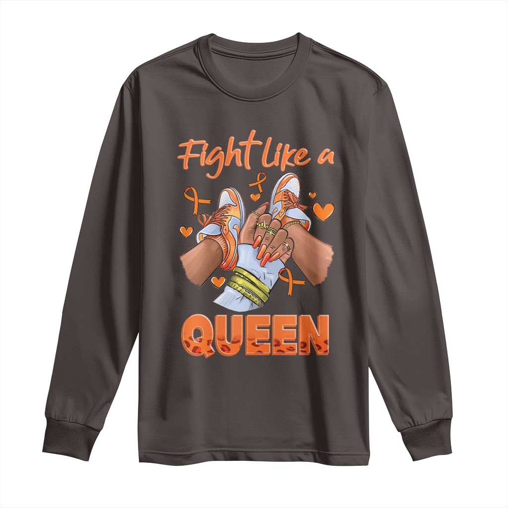 Multiple Sclerosis Awareness Long Sleeve Shirt Orange Ribbon Fight MS Like A Queen
