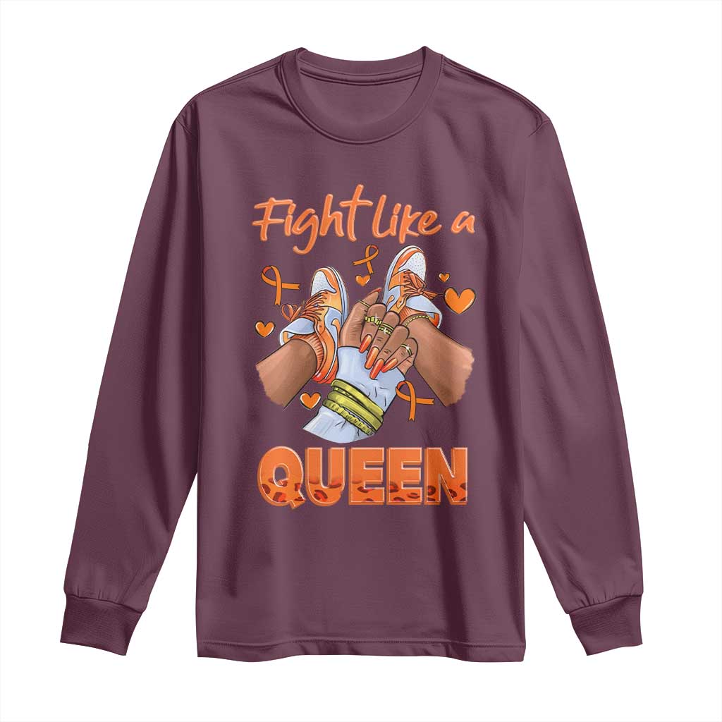 Multiple Sclerosis Awareness Long Sleeve Shirt Orange Ribbon Fight MS Like A Queen