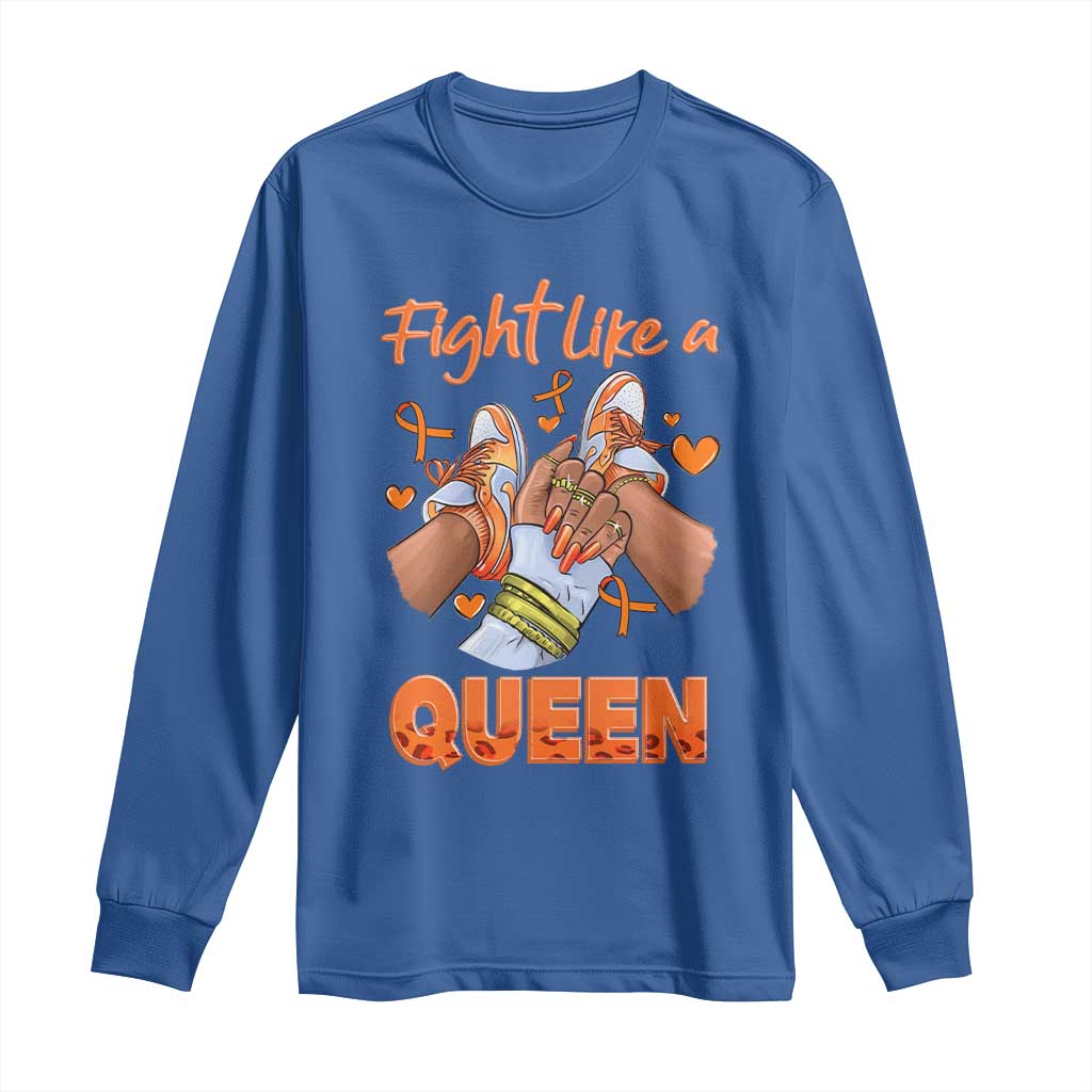 Multiple Sclerosis Awareness Long Sleeve Shirt Orange Ribbon Fight MS Like A Queen