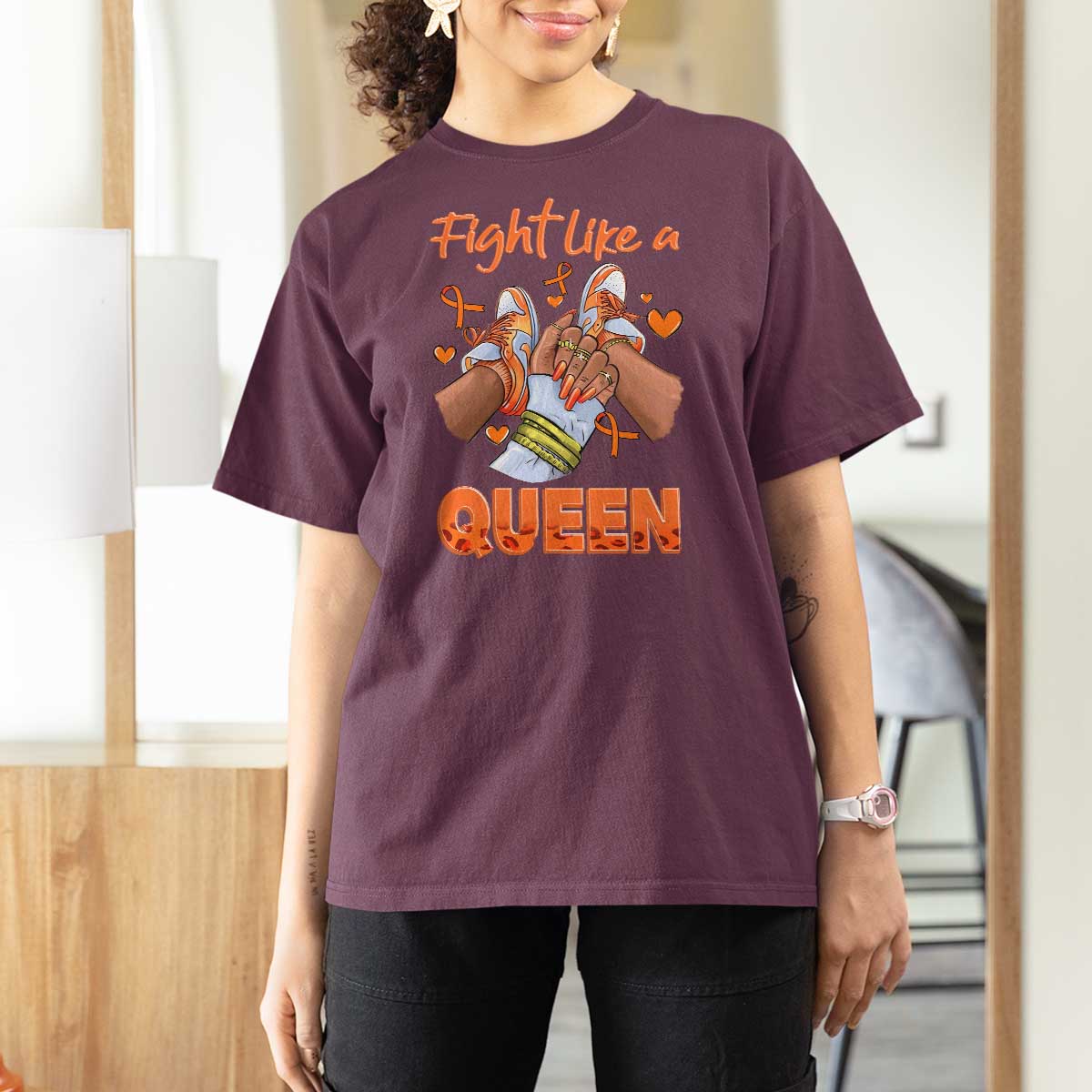 Multiple Sclerosis Awareness T Shirt For Women Orange Ribbon Fight MS Like A Queen