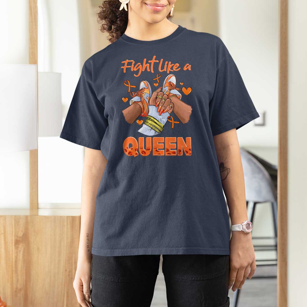 Multiple Sclerosis Awareness T Shirt For Women Orange Ribbon Fight MS Like A Queen