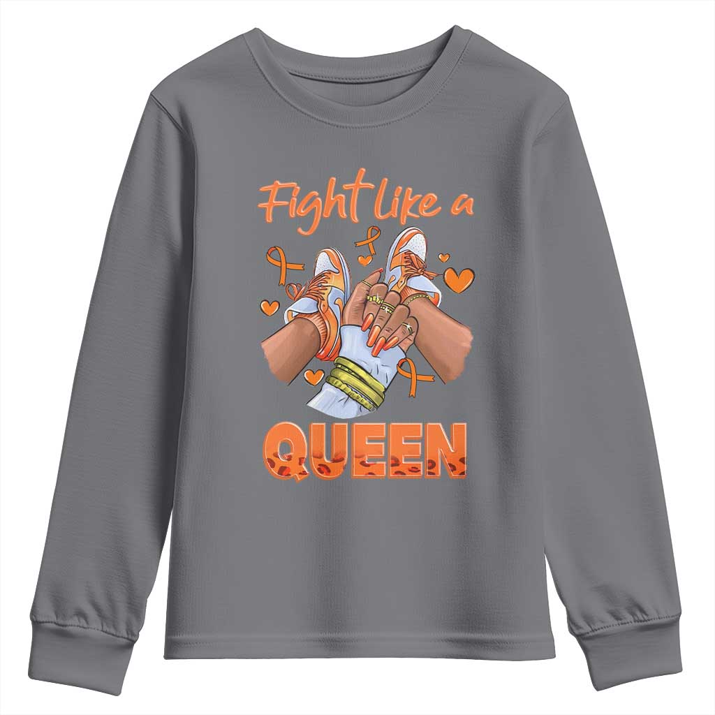 Multiple Sclerosis Awareness Youth Sweatshirt Orange Ribbon Fight MS Like A Queen