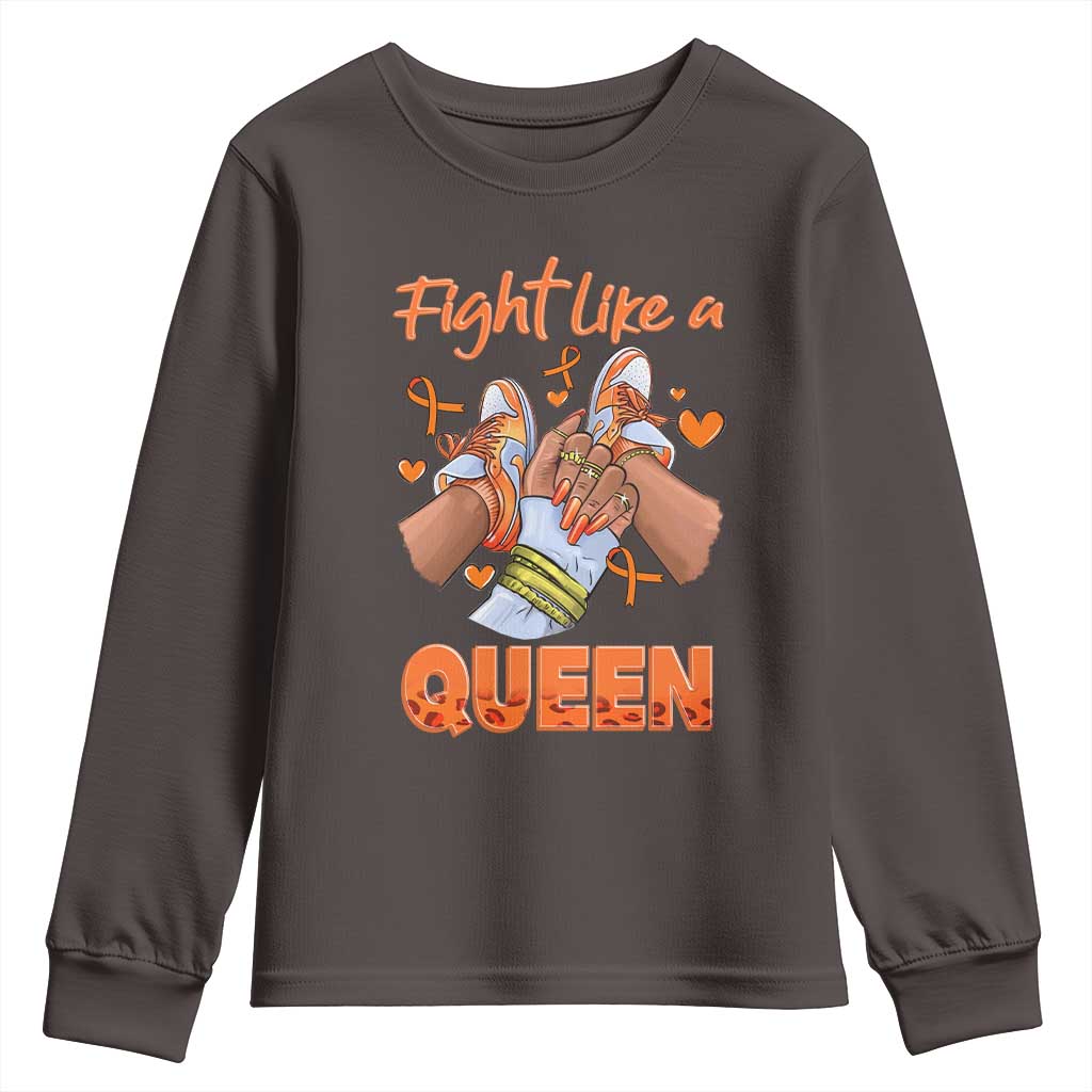 Multiple Sclerosis Awareness Youth Sweatshirt Orange Ribbon Fight MS Like A Queen