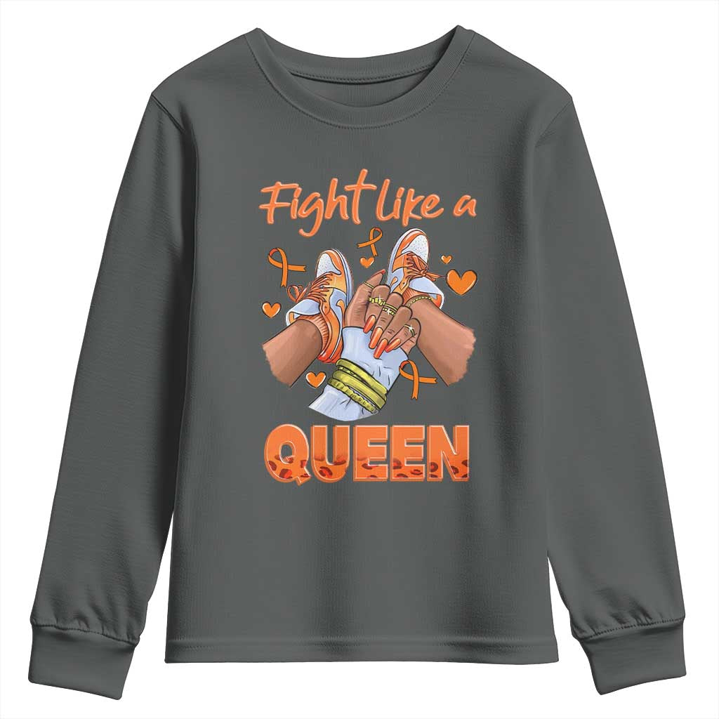 Multiple Sclerosis Awareness Youth Sweatshirt Orange Ribbon Fight MS Like A Queen