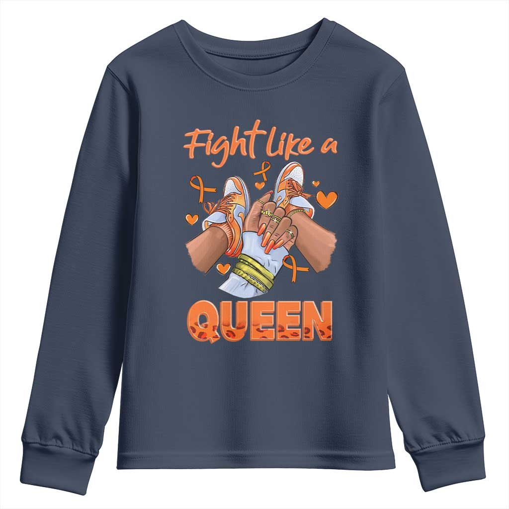 Multiple Sclerosis Awareness Youth Sweatshirt Orange Ribbon Fight MS Like A Queen