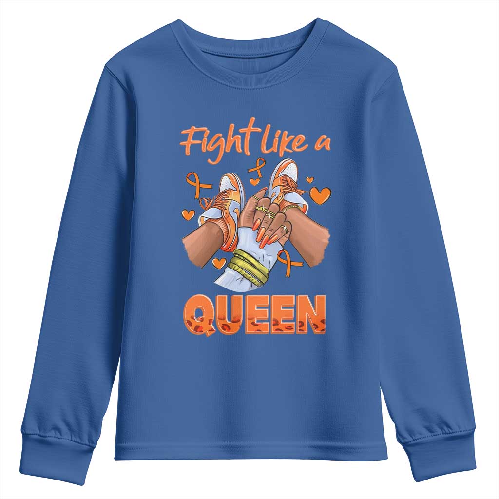 Multiple Sclerosis Awareness Youth Sweatshirt Orange Ribbon Fight MS Like A Queen