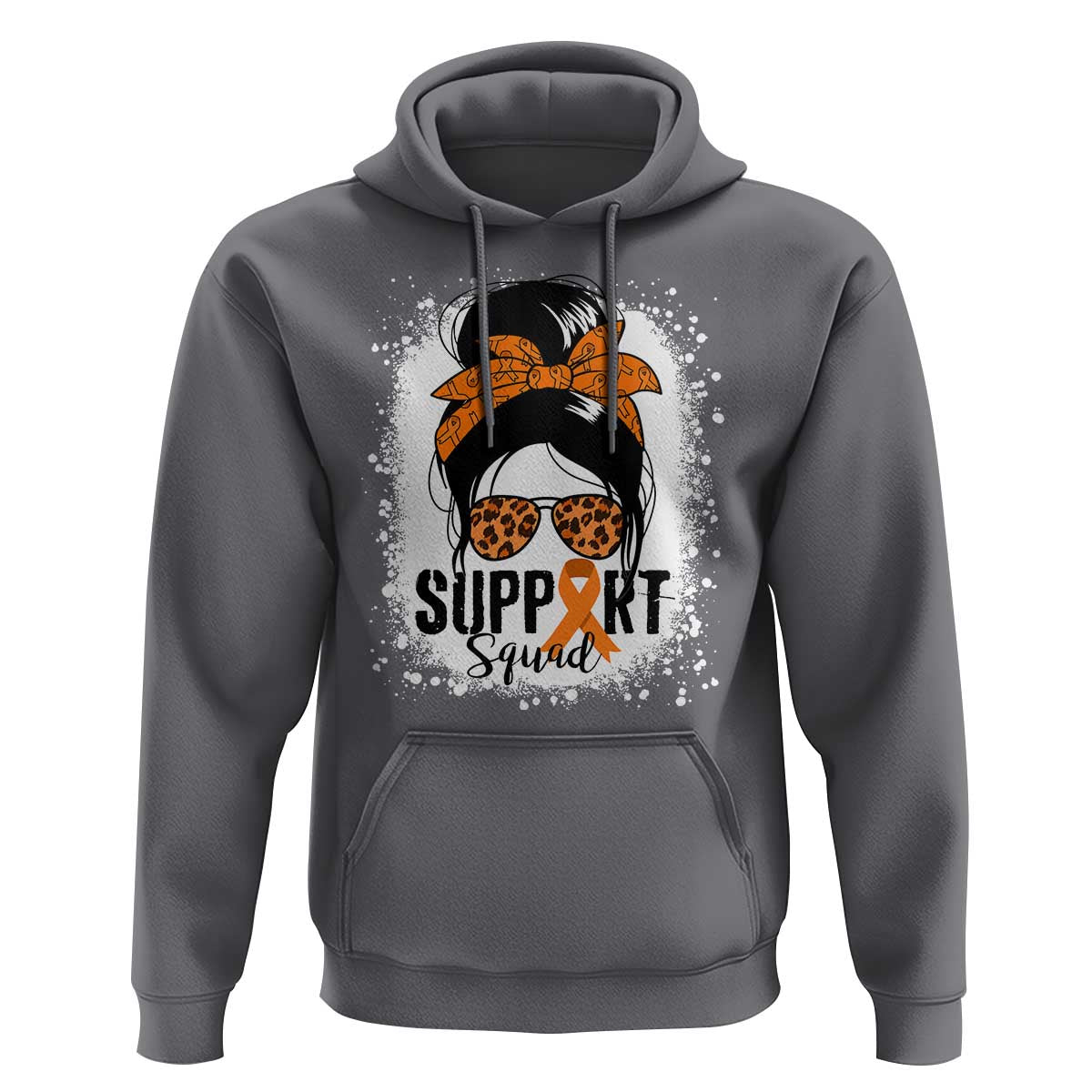 Multiple Sclerosis Awareness Hoodie Orange Ribbon Support Squad Messy Bun