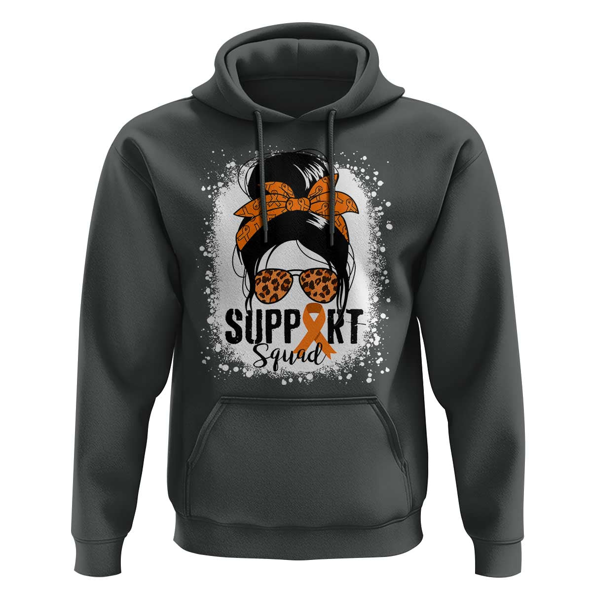 Multiple Sclerosis Awareness Hoodie Orange Ribbon Support Squad Messy Bun