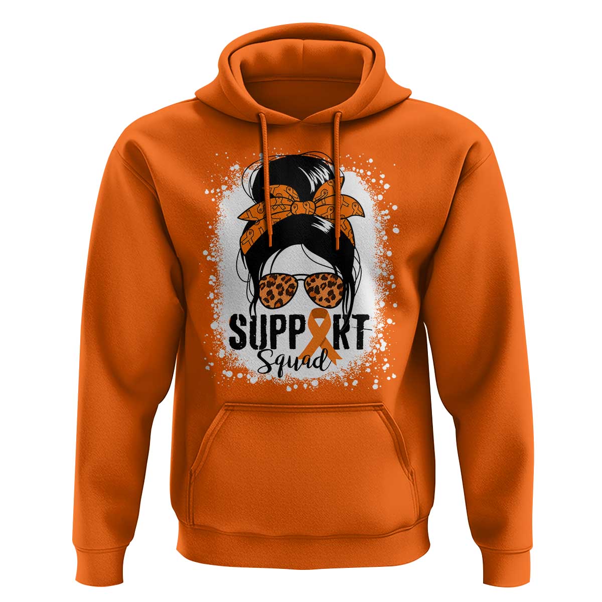 Multiple Sclerosis Awareness Hoodie Orange Ribbon Support Squad Messy Bun
