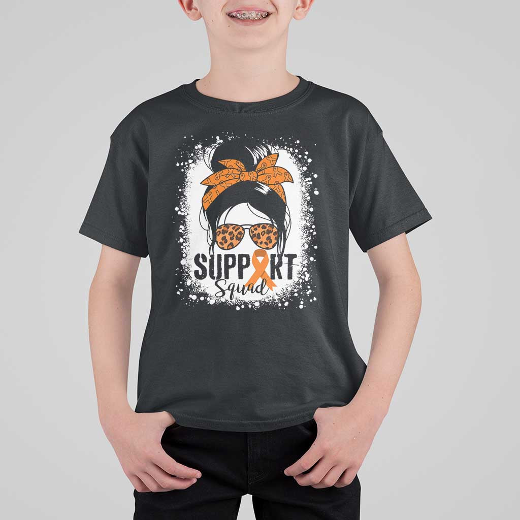 Multiple Sclerosis Awareness T Shirt For Kid Orange Ribbon Support Squad Messy Bun