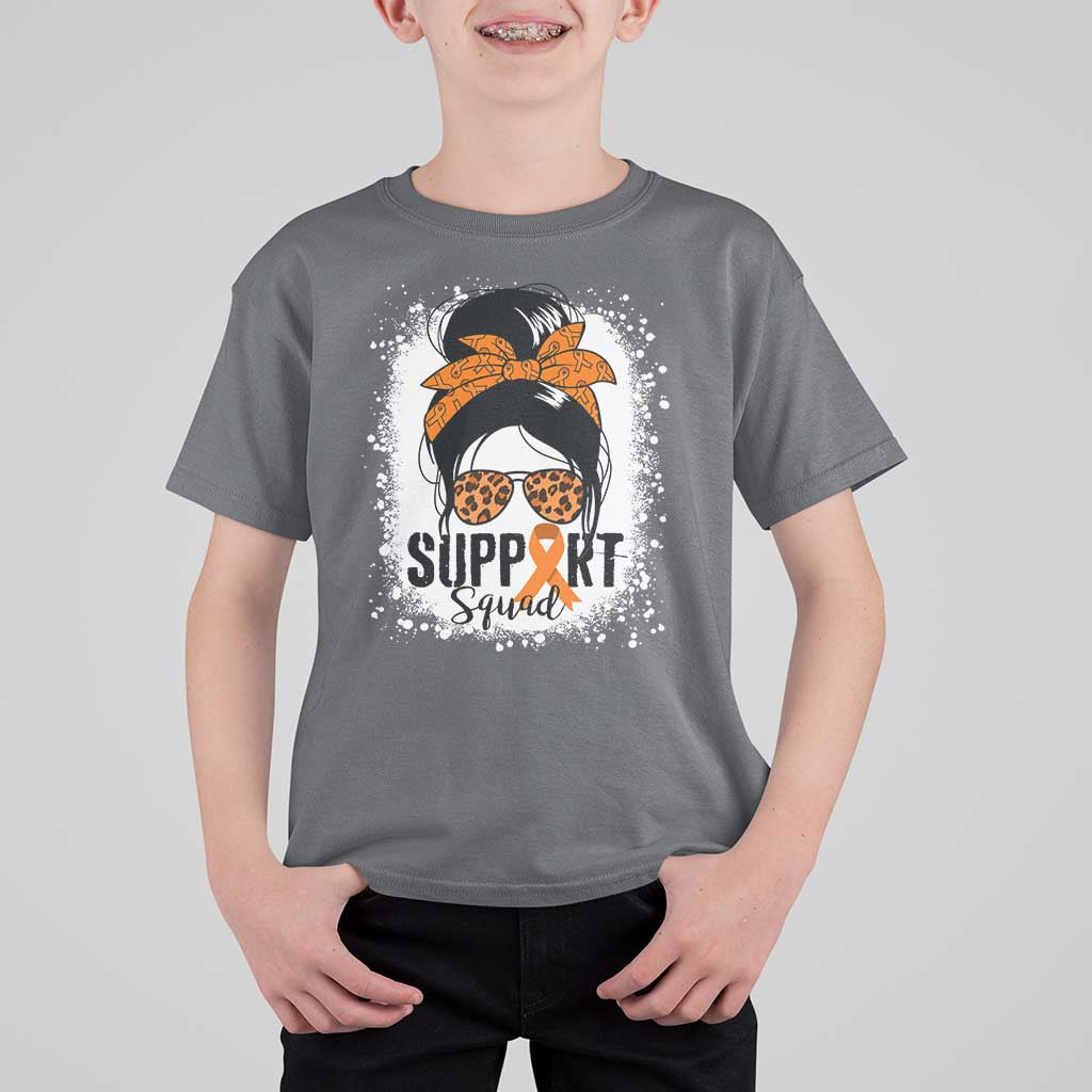 Multiple Sclerosis Awareness T Shirt For Kid Orange Ribbon Support Squad Messy Bun