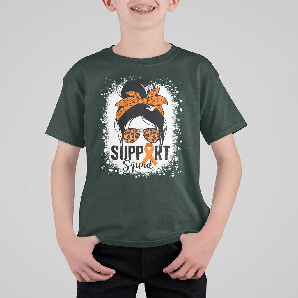 Multiple Sclerosis Awareness T Shirt For Kid Orange Ribbon Support Squad Messy Bun