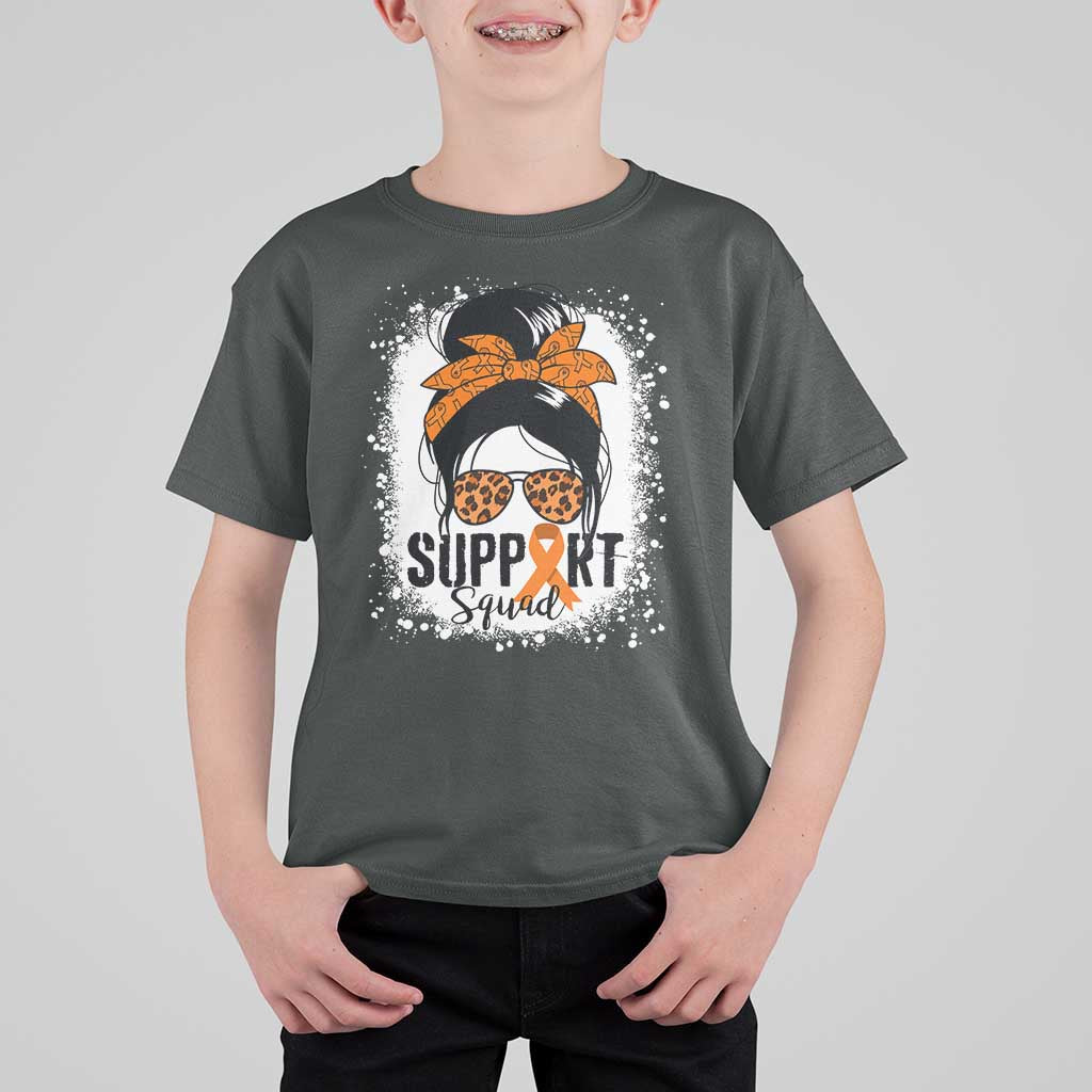 Multiple Sclerosis Awareness T Shirt For Kid Orange Ribbon Support Squad Messy Bun