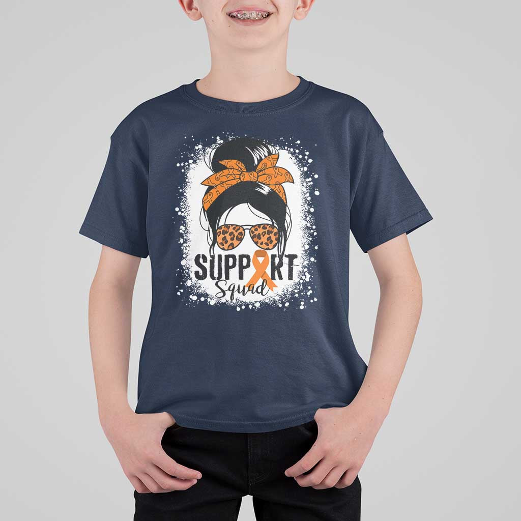 Multiple Sclerosis Awareness T Shirt For Kid Orange Ribbon Support Squad Messy Bun