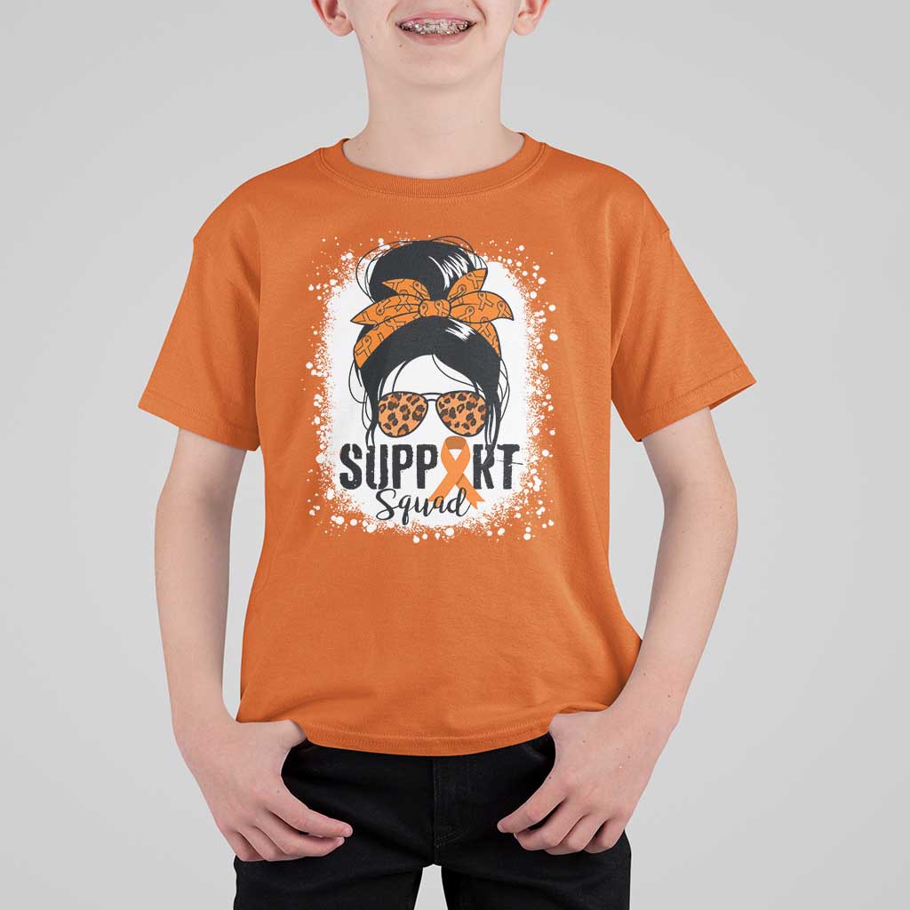 Multiple Sclerosis Awareness T Shirt For Kid Orange Ribbon Support Squad Messy Bun