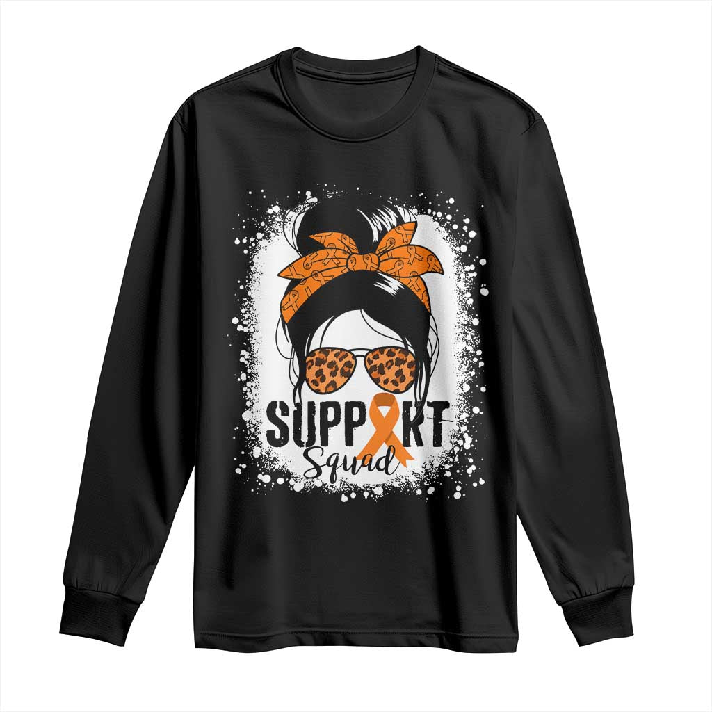 Multiple Sclerosis Awareness Long Sleeve Shirt Orange Ribbon Support Squad Messy Bun