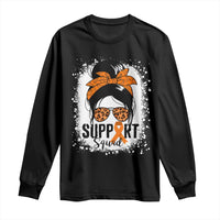 Multiple Sclerosis Awareness Long Sleeve Shirt Orange Ribbon Support Squad Messy Bun