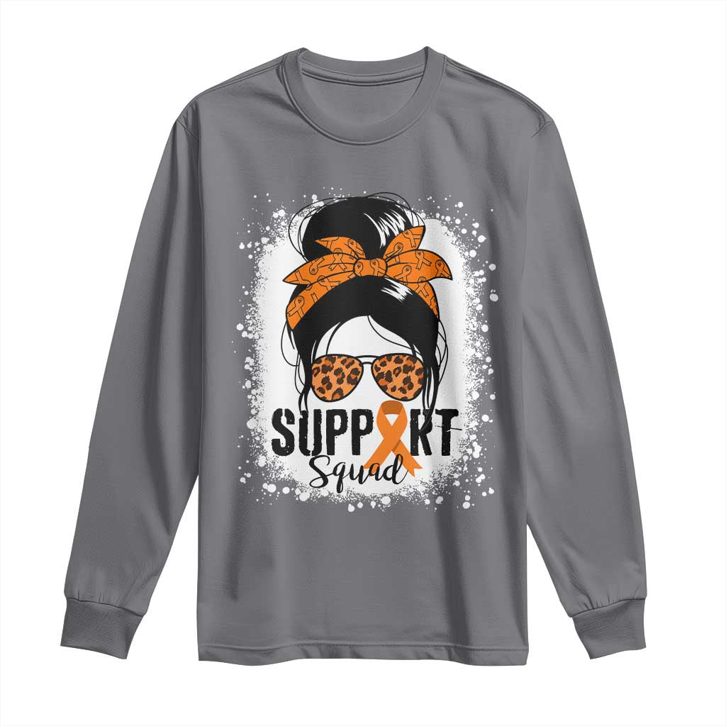 Multiple Sclerosis Awareness Long Sleeve Shirt Orange Ribbon Support Squad Messy Bun
