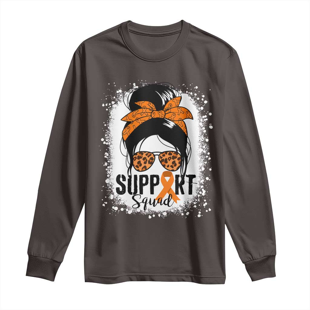 Multiple Sclerosis Awareness Long Sleeve Shirt Orange Ribbon Support Squad Messy Bun