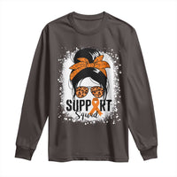 Multiple Sclerosis Awareness Long Sleeve Shirt Orange Ribbon Support Squad Messy Bun
