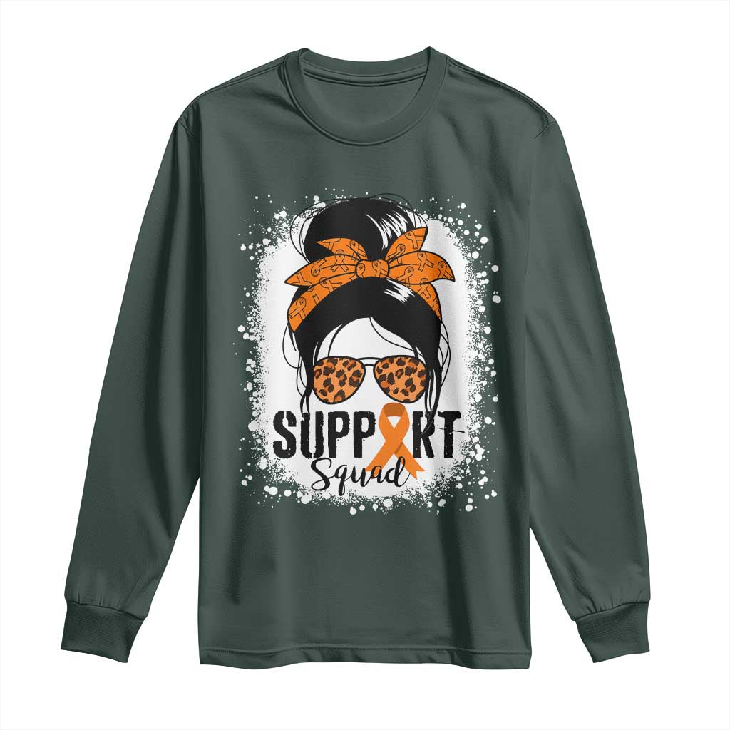 Multiple Sclerosis Awareness Long Sleeve Shirt Orange Ribbon Support Squad Messy Bun