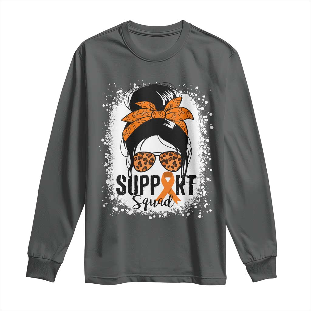 Multiple Sclerosis Awareness Long Sleeve Shirt Orange Ribbon Support Squad Messy Bun