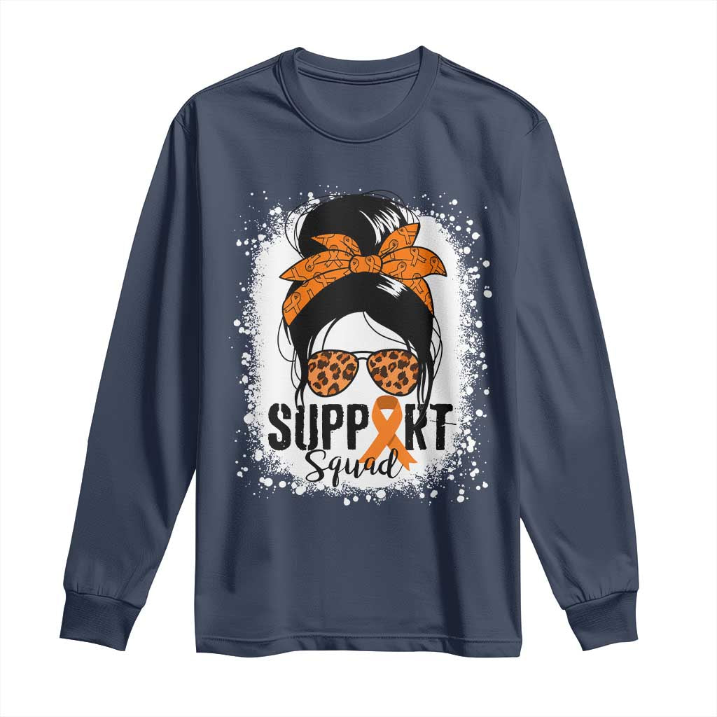 Multiple Sclerosis Awareness Long Sleeve Shirt Orange Ribbon Support Squad Messy Bun