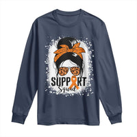 Multiple Sclerosis Awareness Long Sleeve Shirt Orange Ribbon Support Squad Messy Bun