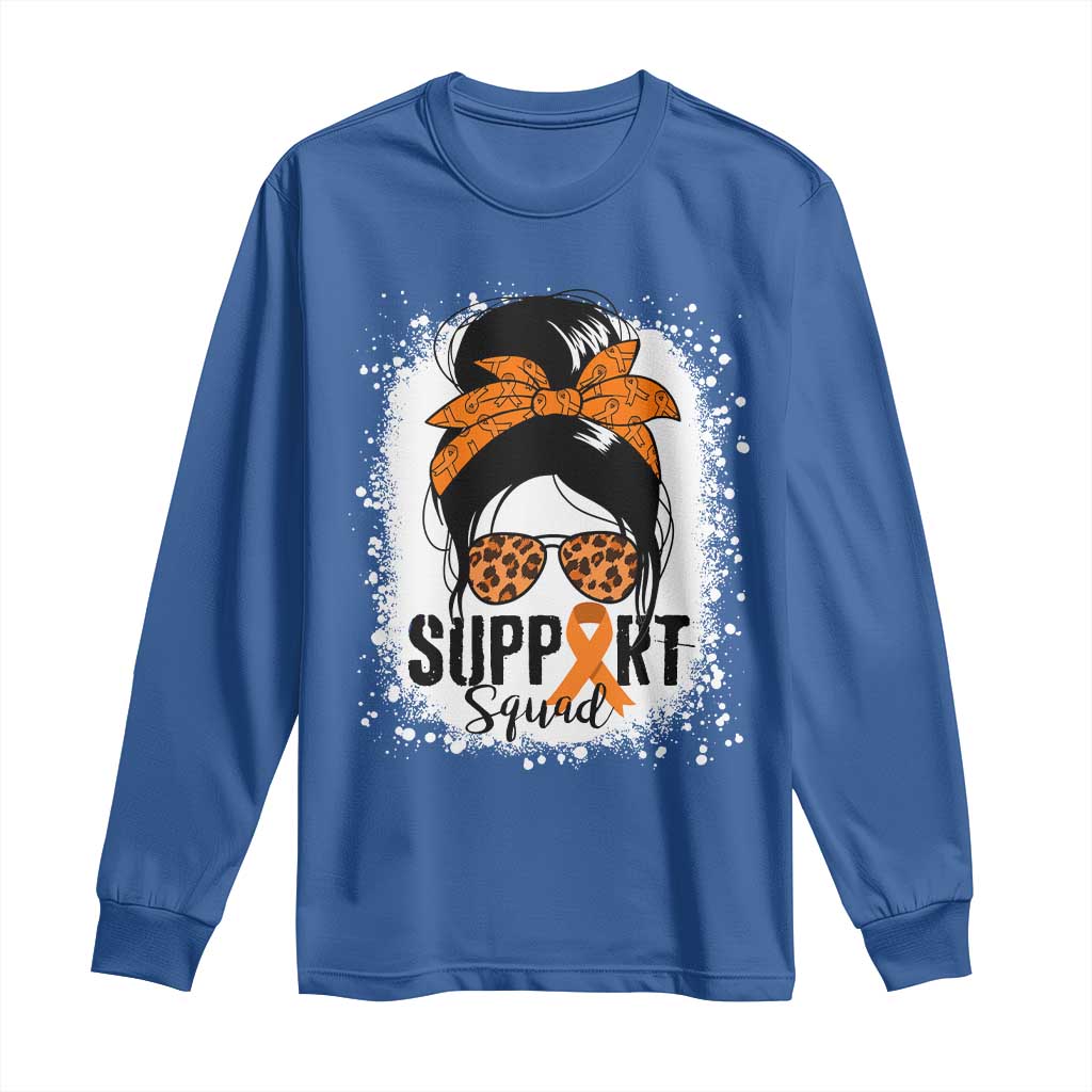 Multiple Sclerosis Awareness Long Sleeve Shirt Orange Ribbon Support Squad Messy Bun